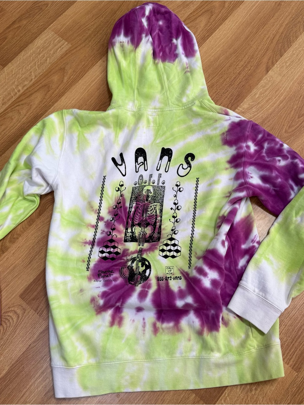 Vans Lime Green & Purple Tie-Dye Hoodie with Back Graphic